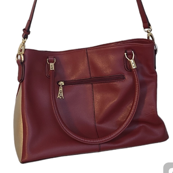 Foxer Handbags - Foxer Red Gold Leather Shoulder Bag Large Tote Purse Handbag Satchel 2 Handle
